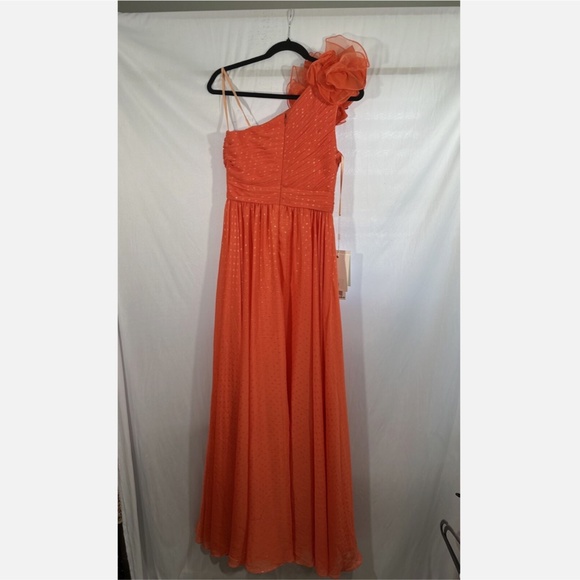 NWT MAC DUGGAL [ 6 ] Chiffon Polka Dot Ruffled One Shoulder Gown Tangerine Orang - Picture 11 of 13